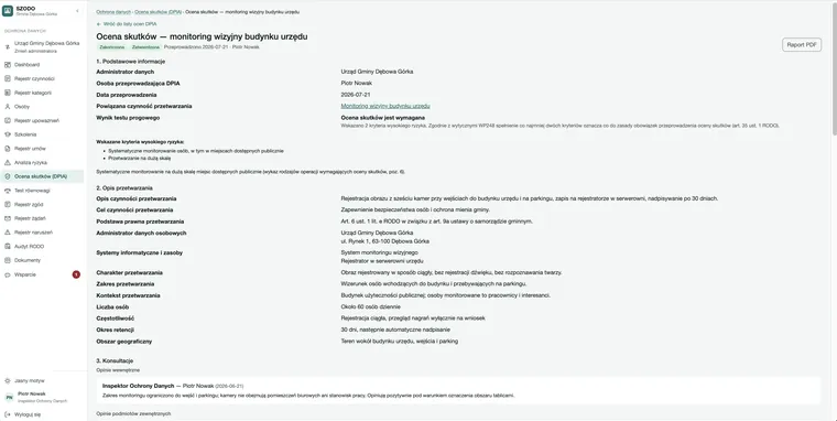Karta oceny skutków — test progowy, opis przetwarzania i konsultacje.